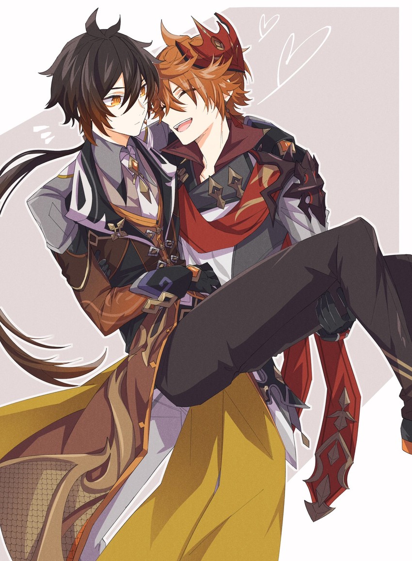 zhongli and tartaglia (genshin impact) drawn by mizuamememe
