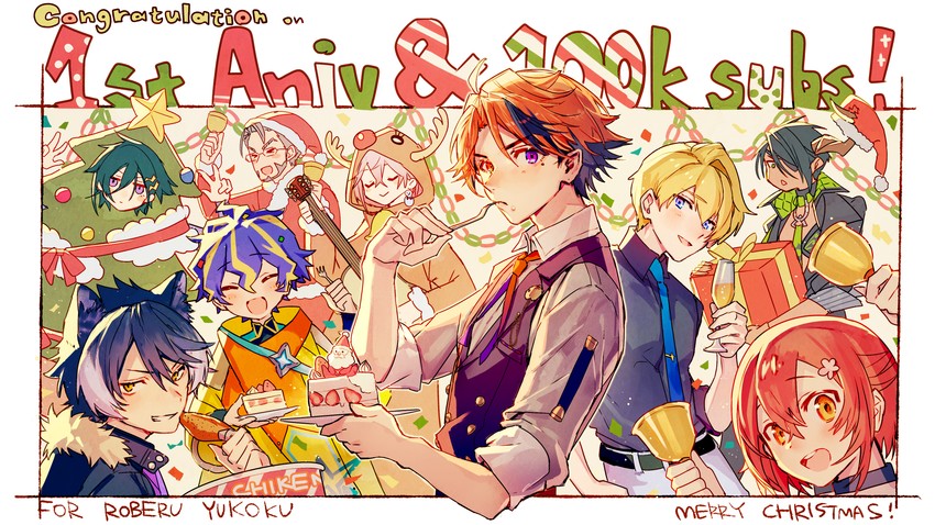 kageyama shien, astel leda, hanasaki miyabi, kanade izuru, aragami oga, and 4 more (holostars) drawn by mebaru