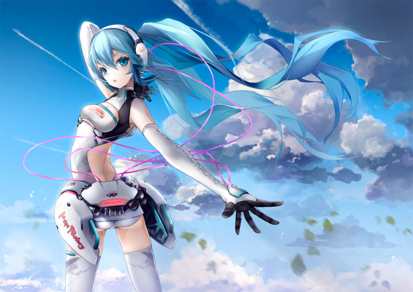 hatsune miku and racing miku (vocaloid and 1 more) drawn by ajigo