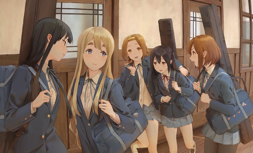 akiyama mio, nakano azusa, hirasawa yui, tainaka ritsu, and kotobuki tsumugi (k-on!) drawn by maachi_(fsam4547)