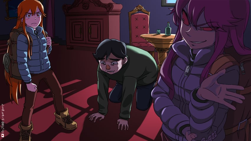 madeline, badeline, and mr. oshiro (celeste) drawn by del-chan