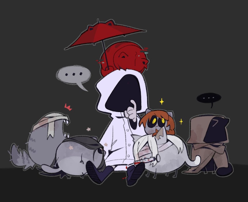 heroine, mr. crawling, mr. scarletella, mr. chopped, mr. silvair, and 2 more (homicipher) drawn by chlorenw