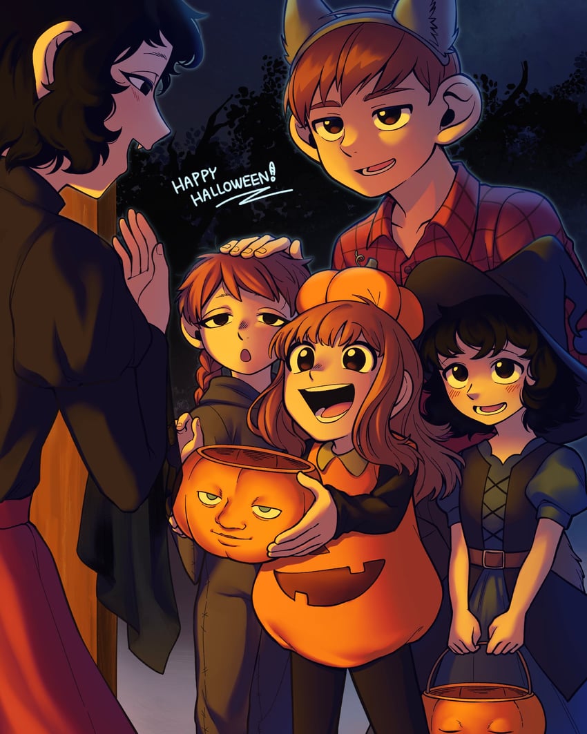 chilchuck tims, mayjack, fullertom, packpatty, and chilchuck's wife (dungeon meshi) drawn by mocatbj4