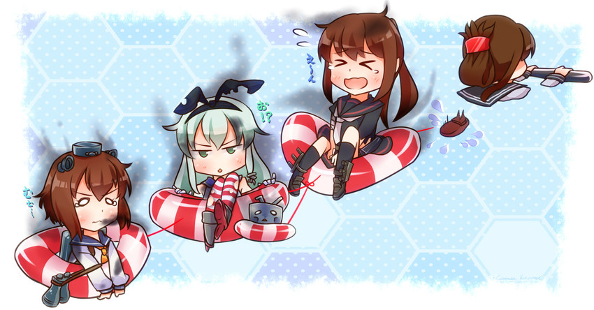 shimakaze, inazuma, yukikaze, and fumizuki (kantai collection) drawn by iwasa_kasumi