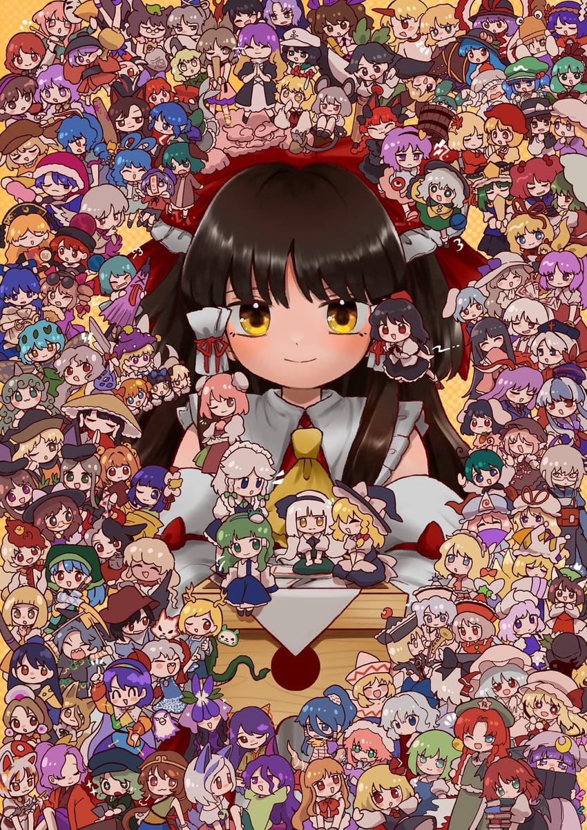 hakurei reimu, kirisame marisa, remilia scarlet, flandre scarlet, izayoi sakuya, and 125 more (touhou) drawn by umebitan