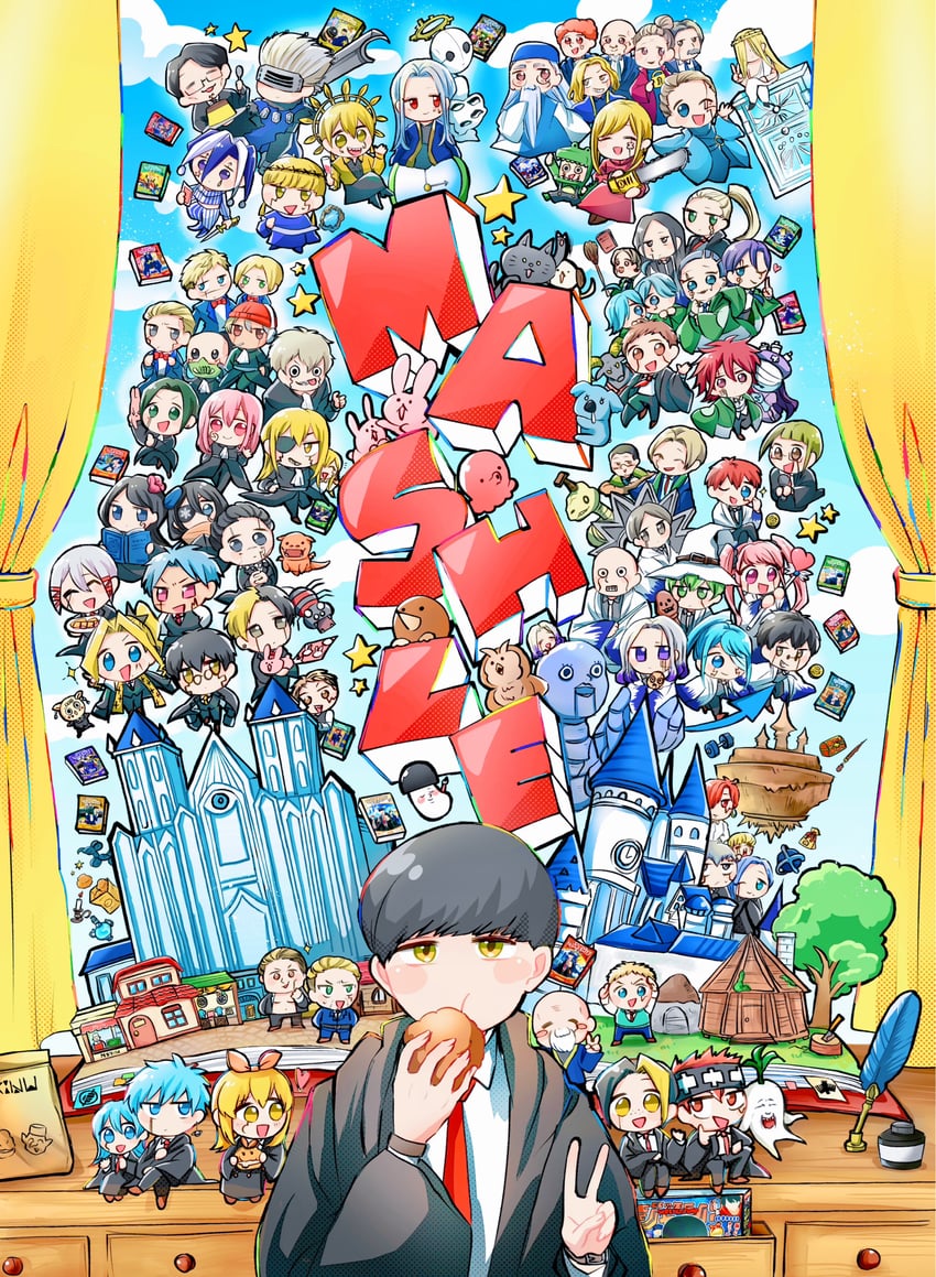 mash burnedead, finn ames, lance crown, rayne ames, lemon irvine, and 29 more (mashle) drawn by takara0622ishi