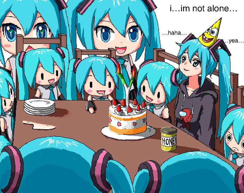 hatsune miku, crewmate, spongebob squarepants, and mikudayo (vocaloid and 2 more) drawn by aiu404l