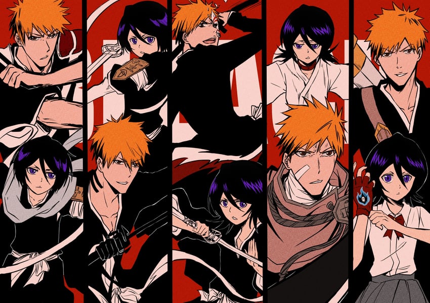 kuchiki rukia and kurosaki ichigo (bleach) drawn by star_(sr67305775)