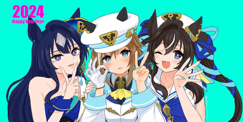 cheval grand, verxina, and vivlos (umamusume) drawn by inaho_soji