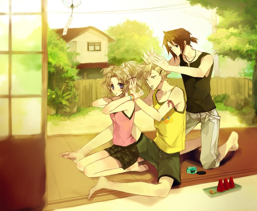 cloud strife, terra branford, and squall leonhart (final fantasy and 4 more) drawn by omix