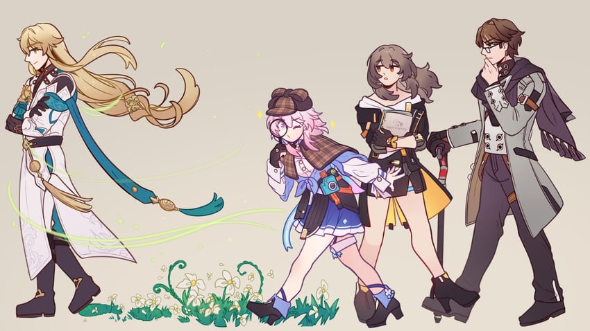 trailblazer, stelle, march 7th, welt yang, and luocha (honkai and 1 more) drawn by pandomains