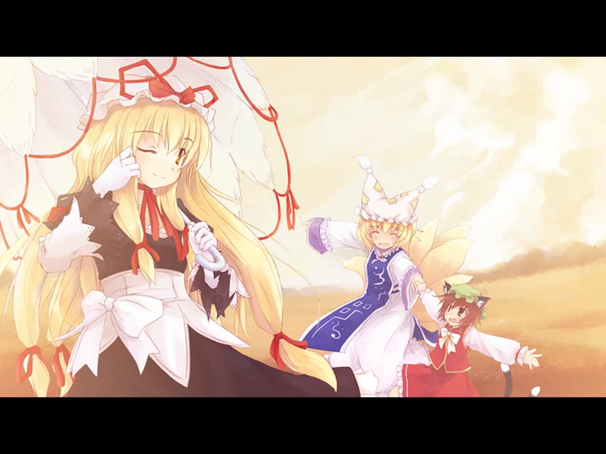 yakumo yukari, yakumo ran, and chen (touhou) drawn by yukitarou_(awamori)