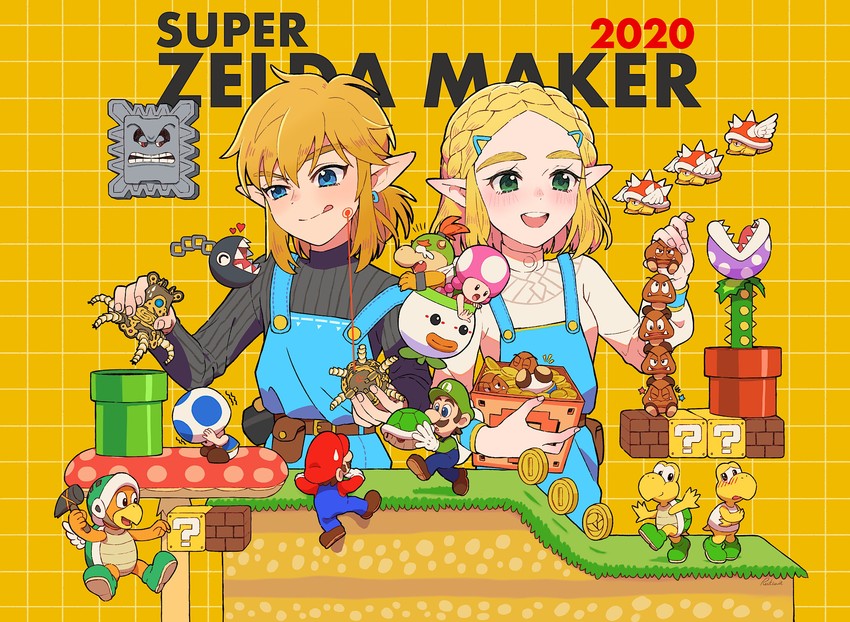 link, princess zelda, mario, luigi, toad, and 12 more (the legend of zelda and 4 more) drawn by rutiwa