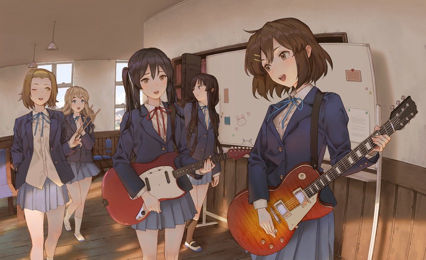 akiyama mio, nakano azusa, hirasawa yui, tainaka ritsu, and kotobuki tsumugi (k-on!) drawn by maachi_(fsam4547)