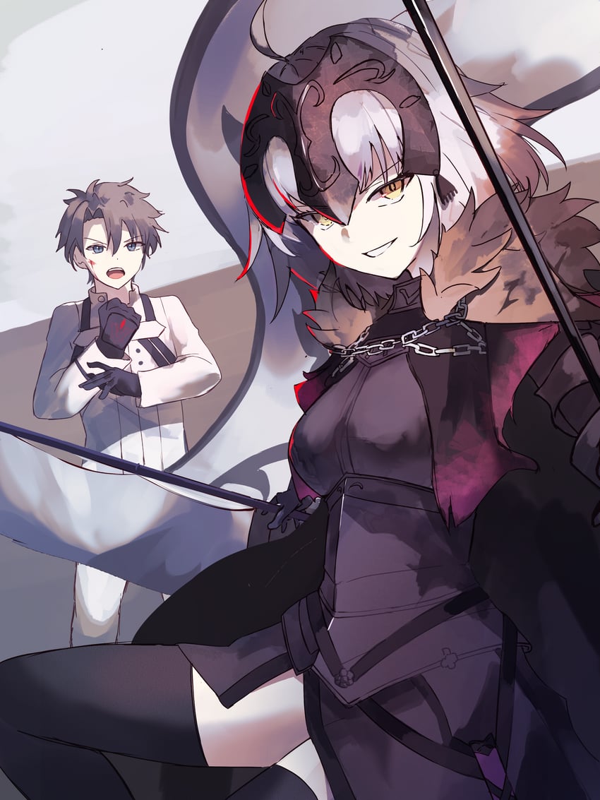fujimaru ritsuka and jeanne d'arc alter (fate and 1 more) drawn by mess_h_j