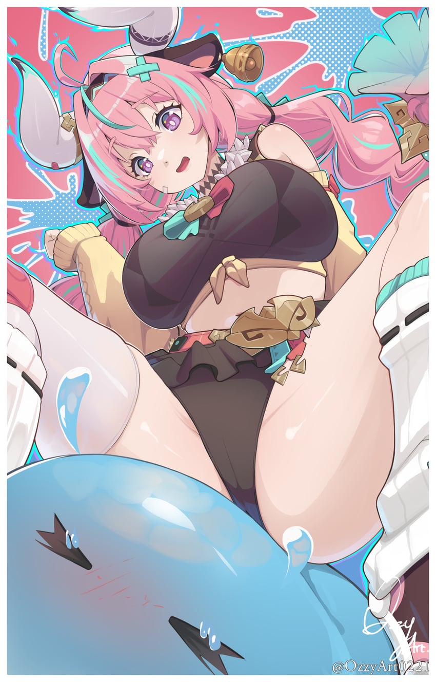 slime and varesa (genshin impact) drawn by ozzyart_0221