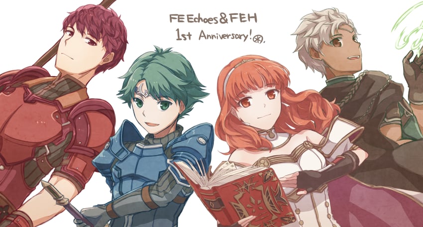 celica, alm, boey, and lukas (fire emblem and 1 more) drawn by tarayuki