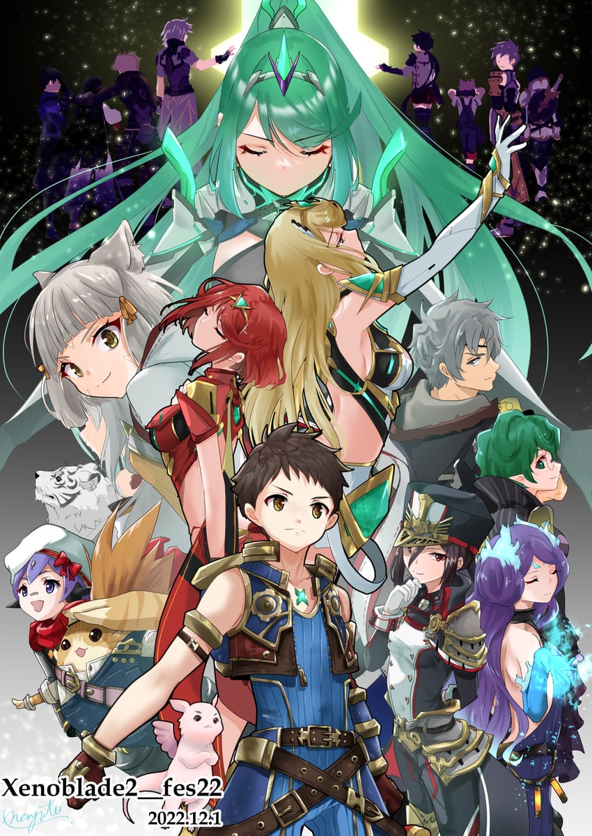 pyra, mythra, rex, nia, pneuma, and 15 more (xenoblade chronicles and 2 more) drawn by nayuta-kanata
