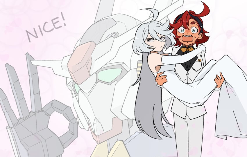 suletta mercury, miorine rembran, and gundam aerial (gundam and 1 more) drawn by i211