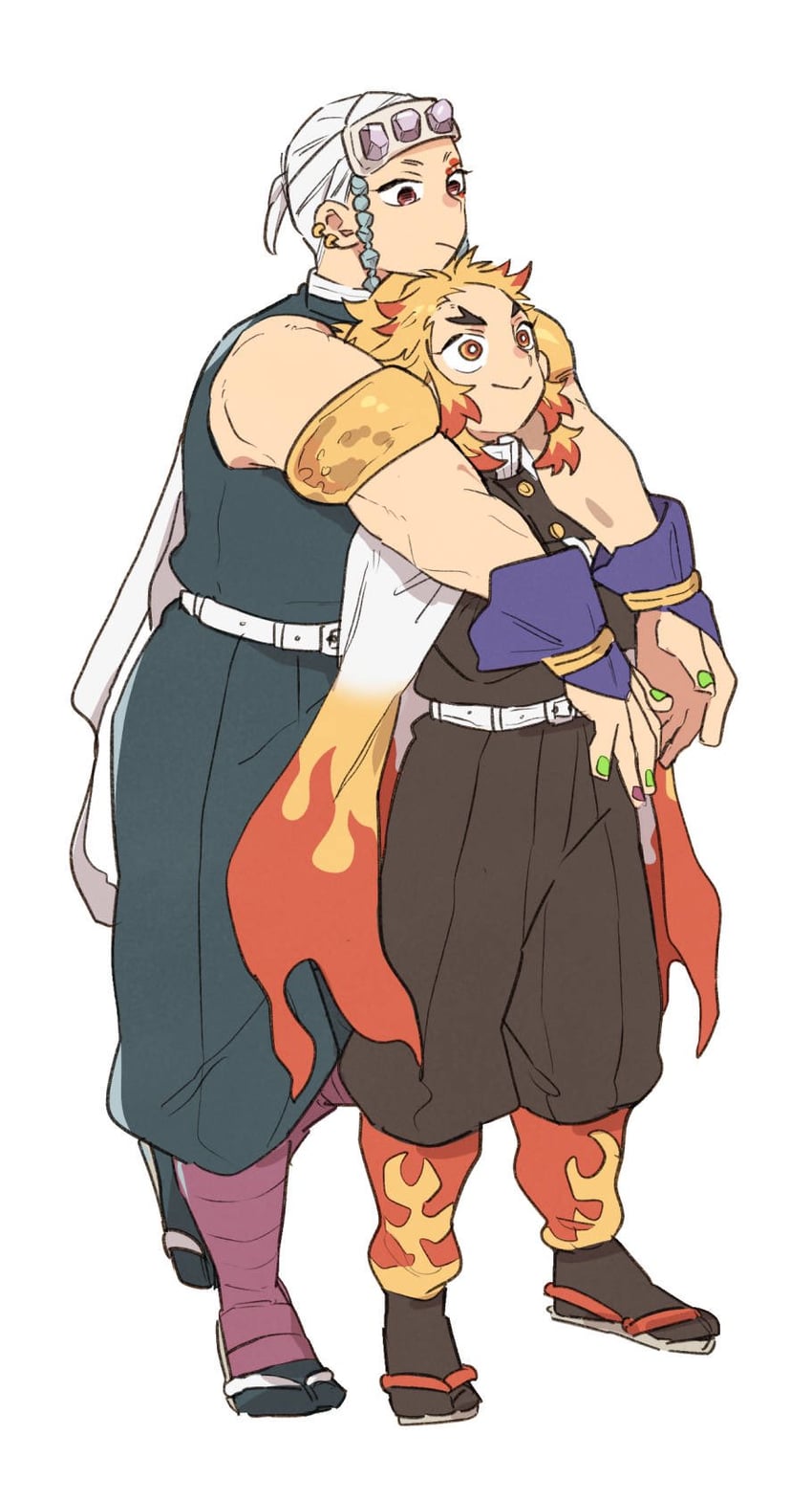 rengoku kyoujurou and uzui tengen (kimetsu no yaiba) drawn by mefuko