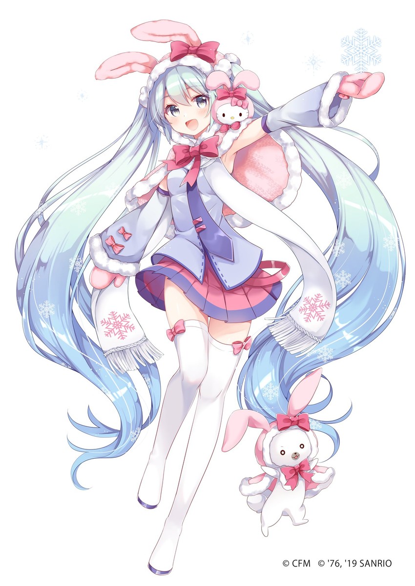 hatsune miku, yuki miku, hello kitty, and rabbit yukine (vocaloid and 2 more) drawn by gomano_rio
