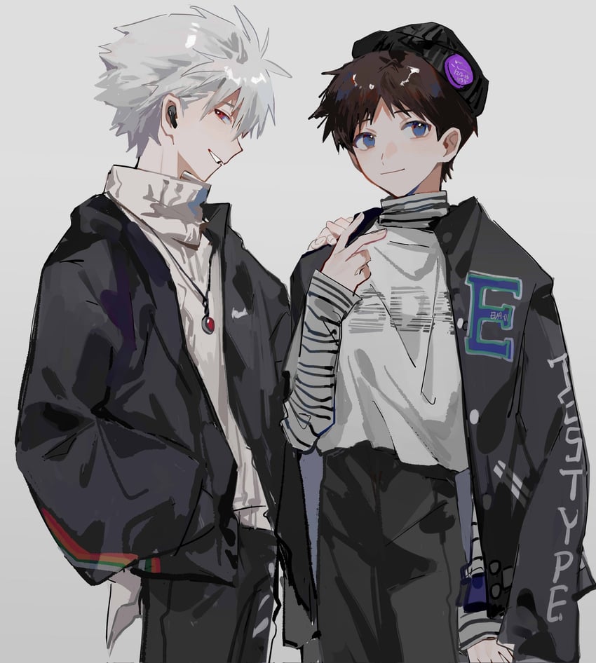 ikari shinji and nagisa kaworu (neon genesis evangelion) drawn by mogutofuoes