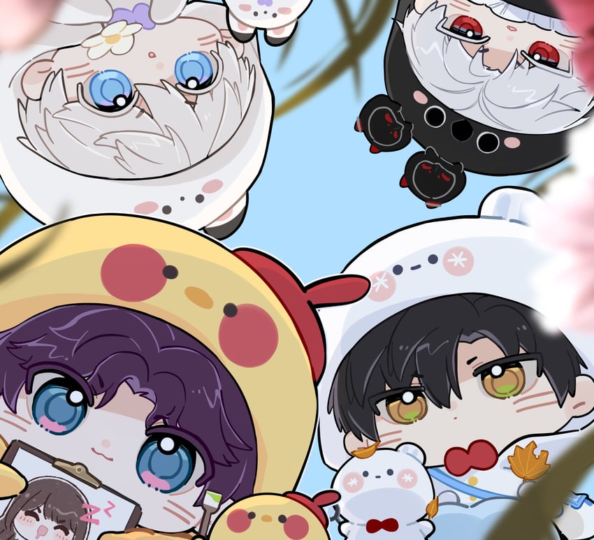 sylus, rafayel, xavier, zayne, kieran, and 1 more (love and deepspace) drawn by meiyouren2333