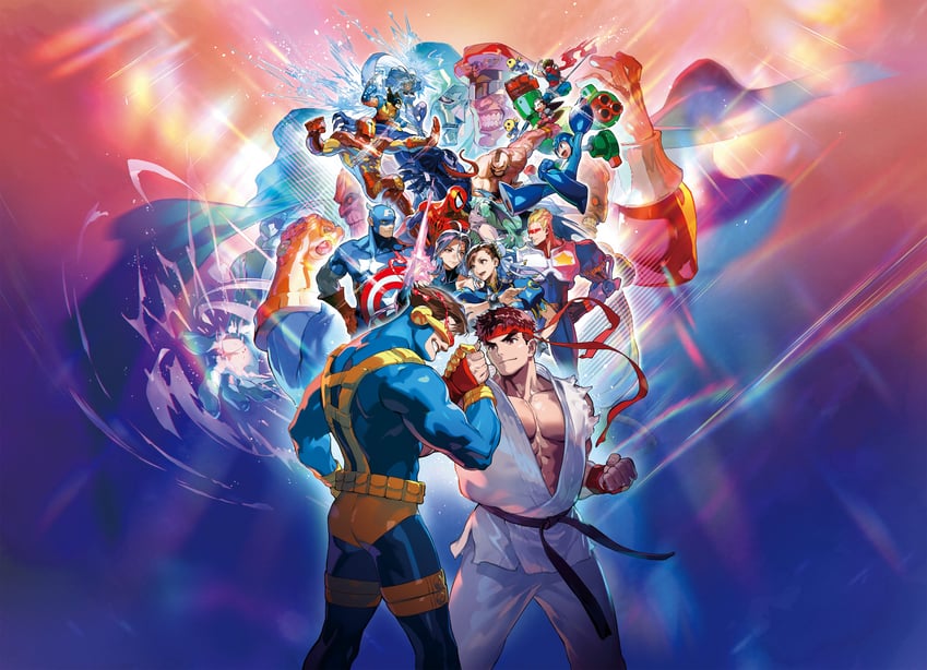 chun-li, morrigan aensland, ryu, wolverine, spider-man, and 17 more (street fighter and 18 more) drawn by mita_chisato