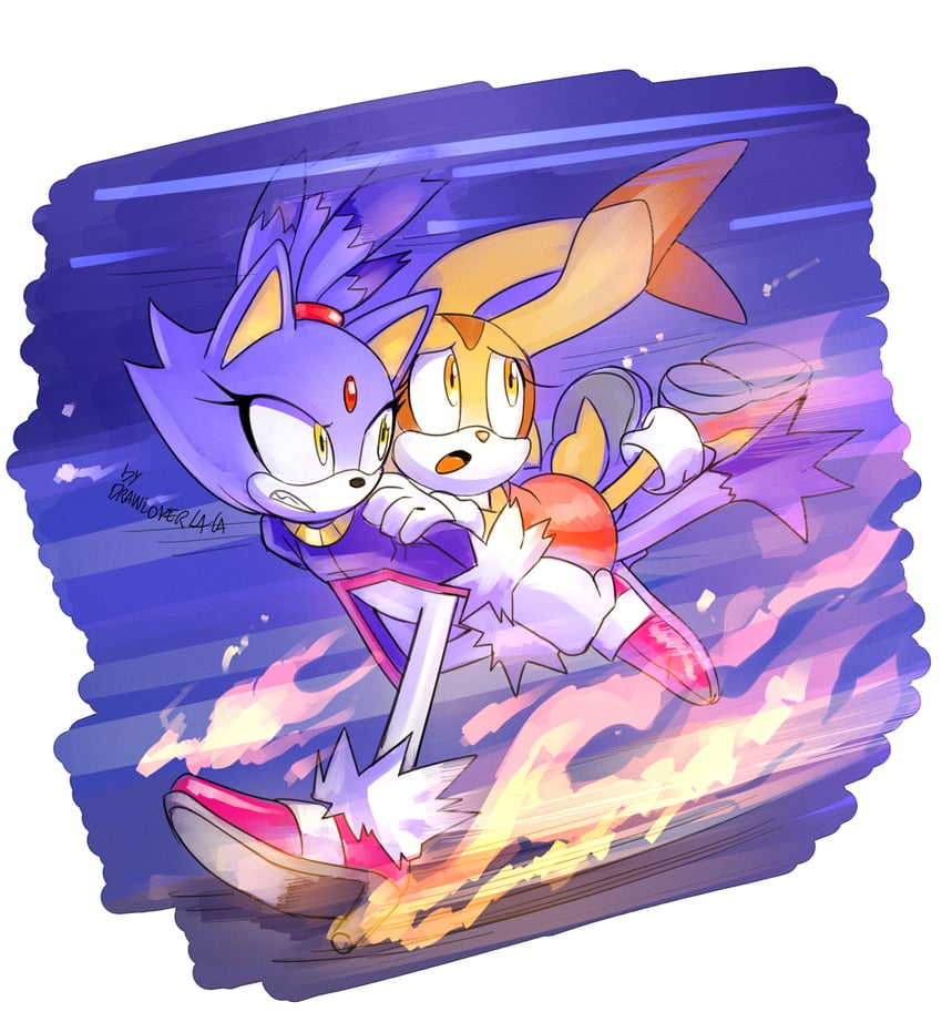 blaze the cat and cream the rabbit (sonic) drawn by drawloverlala