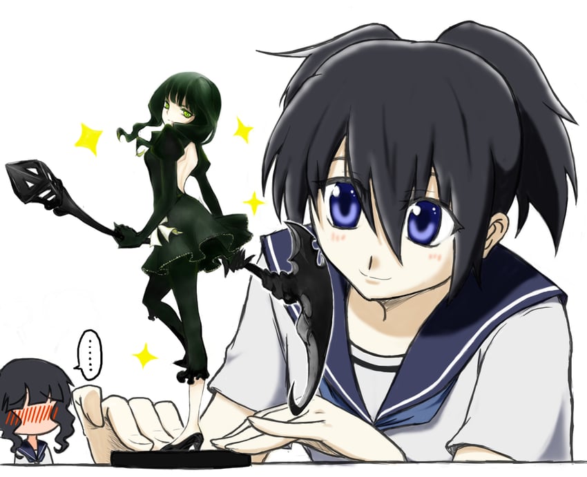 dead master, kuroi mato, and takanashi yomi (black rock shooter) drawn by f_luo