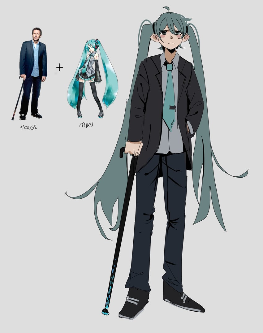 hatsune miku and gregory house (vocaloid and 1 more) drawn by kirkeone
