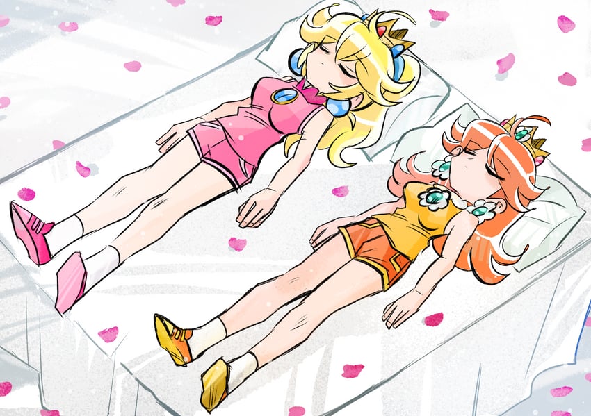 princess peach and princess daisy (mario and 1 more) drawn by rakugaki_shitagari-ya