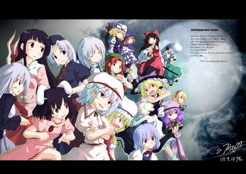 hakurei reimu, kirisame marisa, remilia scarlet, flandre scarlet, izayoi sakuya, and 13 more (touhou and 1 more) drawn by kasaneya