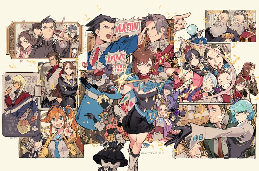 phoenix wright, miles edgeworth, maya fey, apollo justice, franziska von karma, and 32 more (ace attorney and 10 more) drawn by starshadowmagician