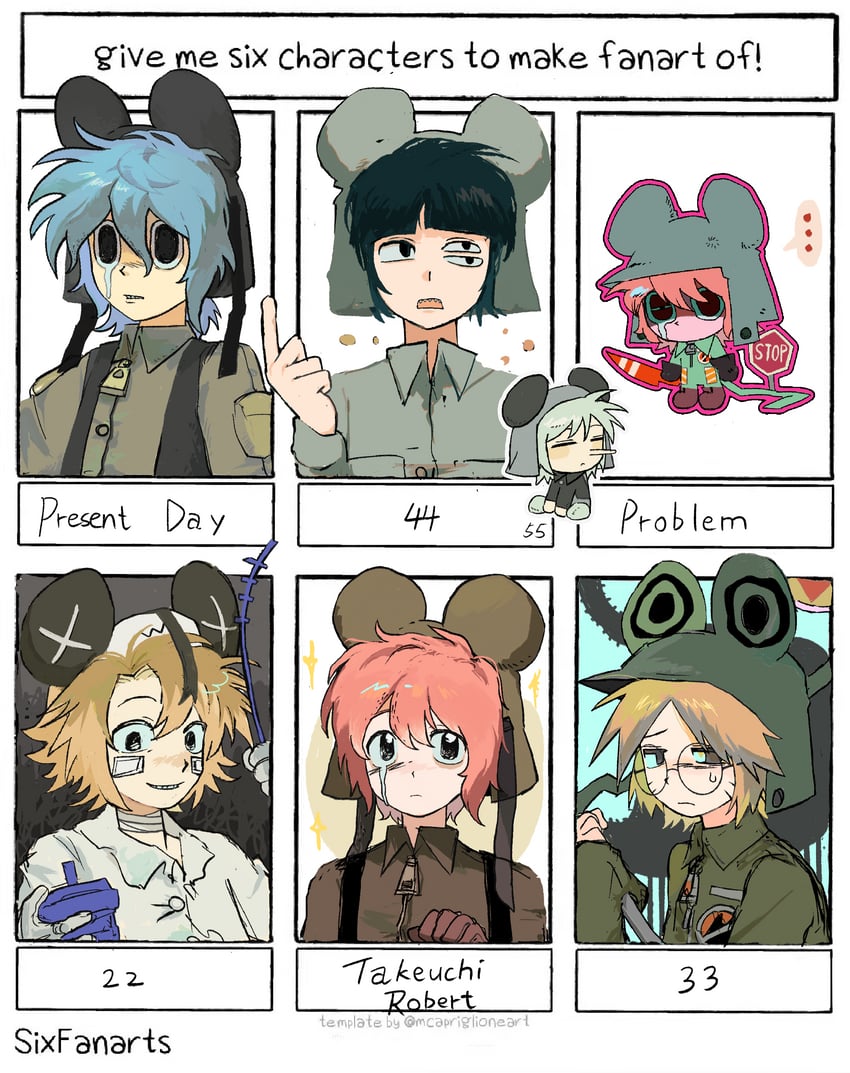 present day problem takeuchi robert, kinder surprised michael jr., ratman 4, ratman 3, and ratman 5 (randal's friends) drawn by xianning233