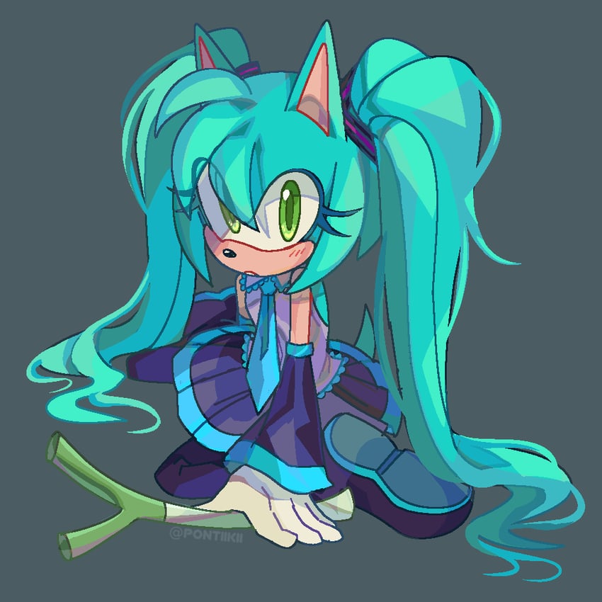 hatsune miku and amy rose (vocaloid and 1 more) drawn by pontiikii