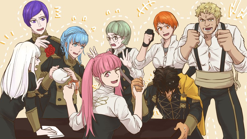 hilda valentine goneril, lysithea von ordelia, marianne von edmund, claude von riegan, leonie pinelli, and 3 more (fire emblem and 1 more) drawn by fuufuunohou