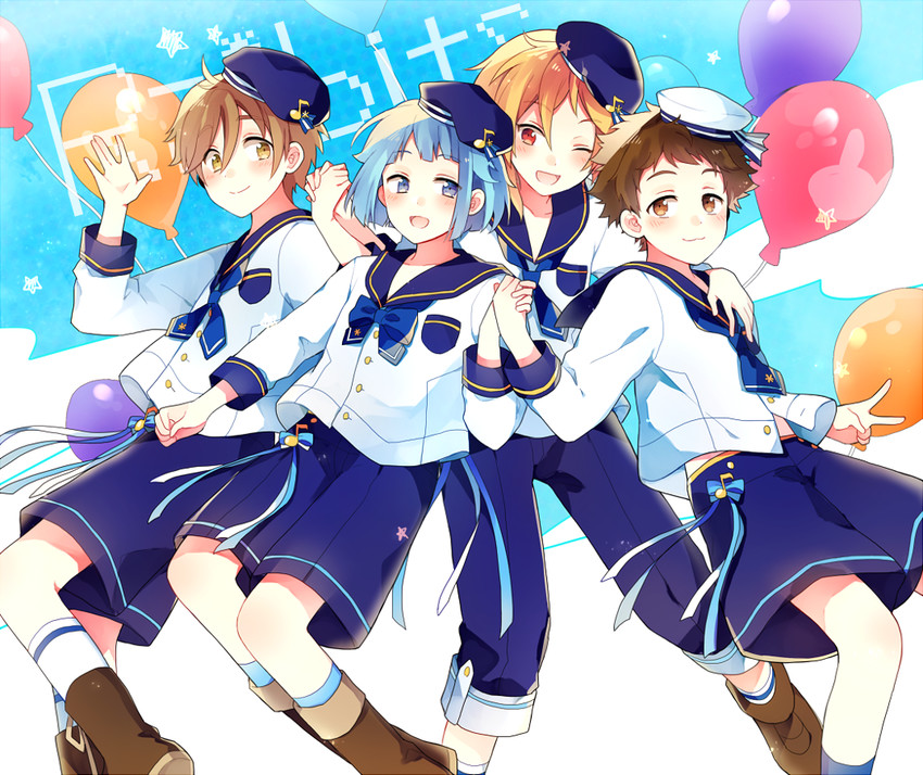 shino hajime, nito nazuna, mashiro tomoya, and tenma mitsuru (ensemble stars!) drawn by karin71_72