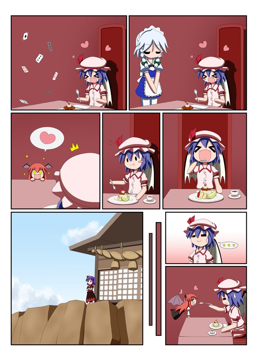 remilia scarlet, izayoi sakuya, koakuma, and yasaka kanako (touhou) drawn by rakugaki-biyori