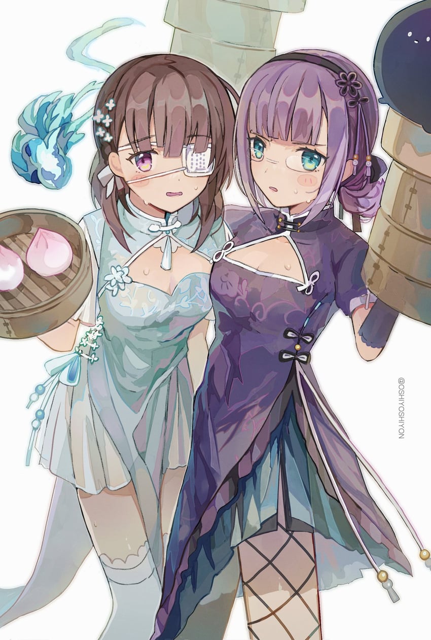 hiiragi kozue, higuchi seika, and narvy (heaven burns red) drawn by oshiyoshiyon