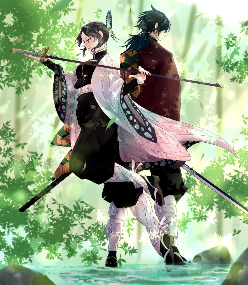 kochou shinobu and tomioka giyuu (kimetsu no yaiba) drawn by morita_yuu