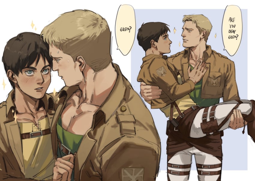 eren yeager and reiner braun (shingeki no kyojin) drawn by dudlesnoodles