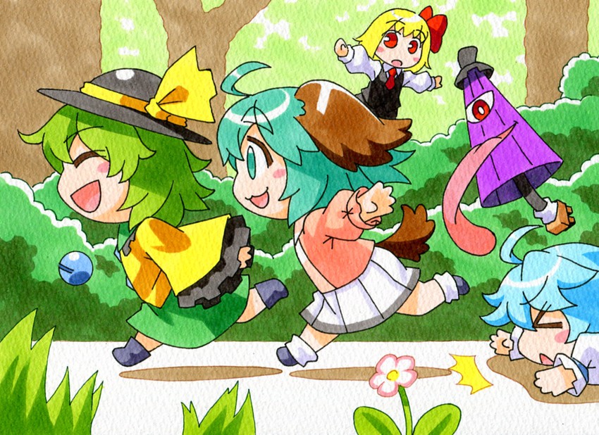 komeiji koishi, rumia, tatara kogasa, and kasodani kyouko (touhou) drawn by kawachi_koorogi
