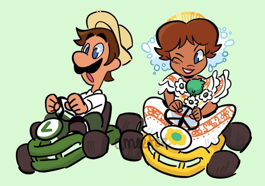 luigi and princess daisy (mario and 2 more) drawn by amie_sanchez