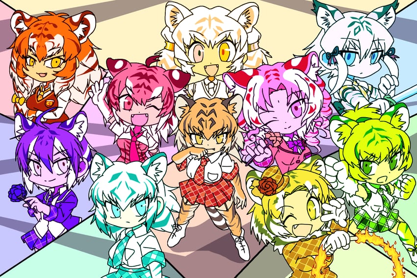 siberian tiger, tiger, white tiger, byakko, smilodon, and 4 more (kemono friends) drawn by srd_(srdsrd01)