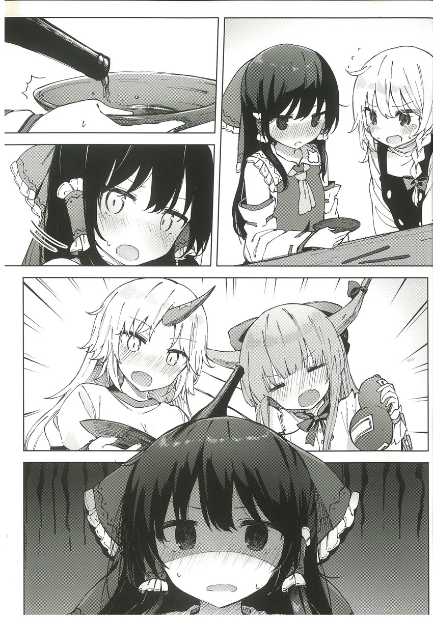 hakurei reimu, kirisame marisa, ibuki suika, and hoshiguma yuugi (touhou) drawn by shnva