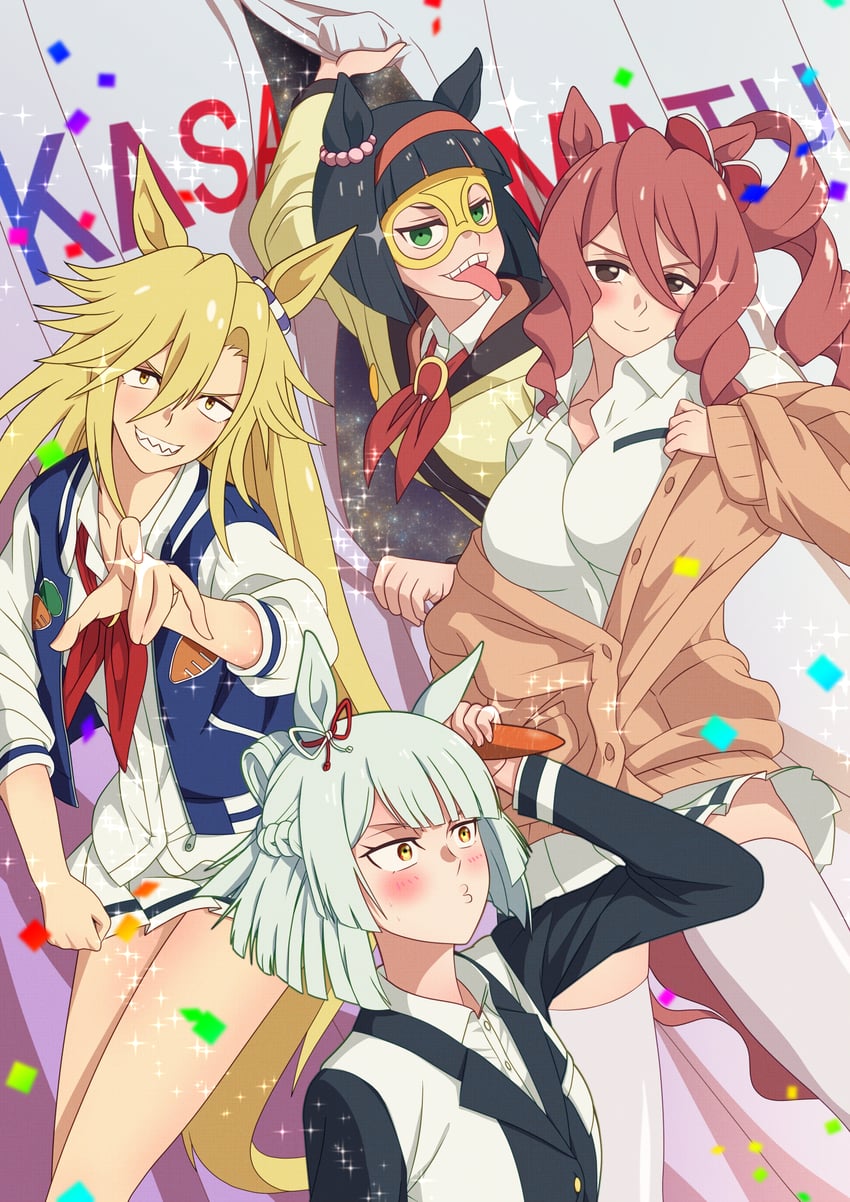 norn ace, fujimasa march, minnie the lady, and rudy lemono (umamusume and 1 more) drawn by tomotan_(pixiv_30448887)
