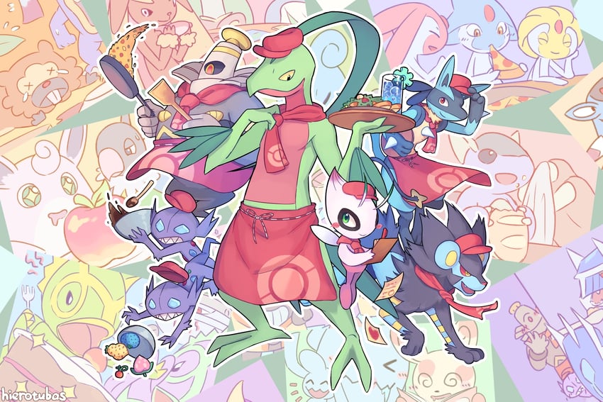 lucario, lopunny, celebi, luxray, sableye, and 17 more (pokemon and 2 more) drawn by hierotubas