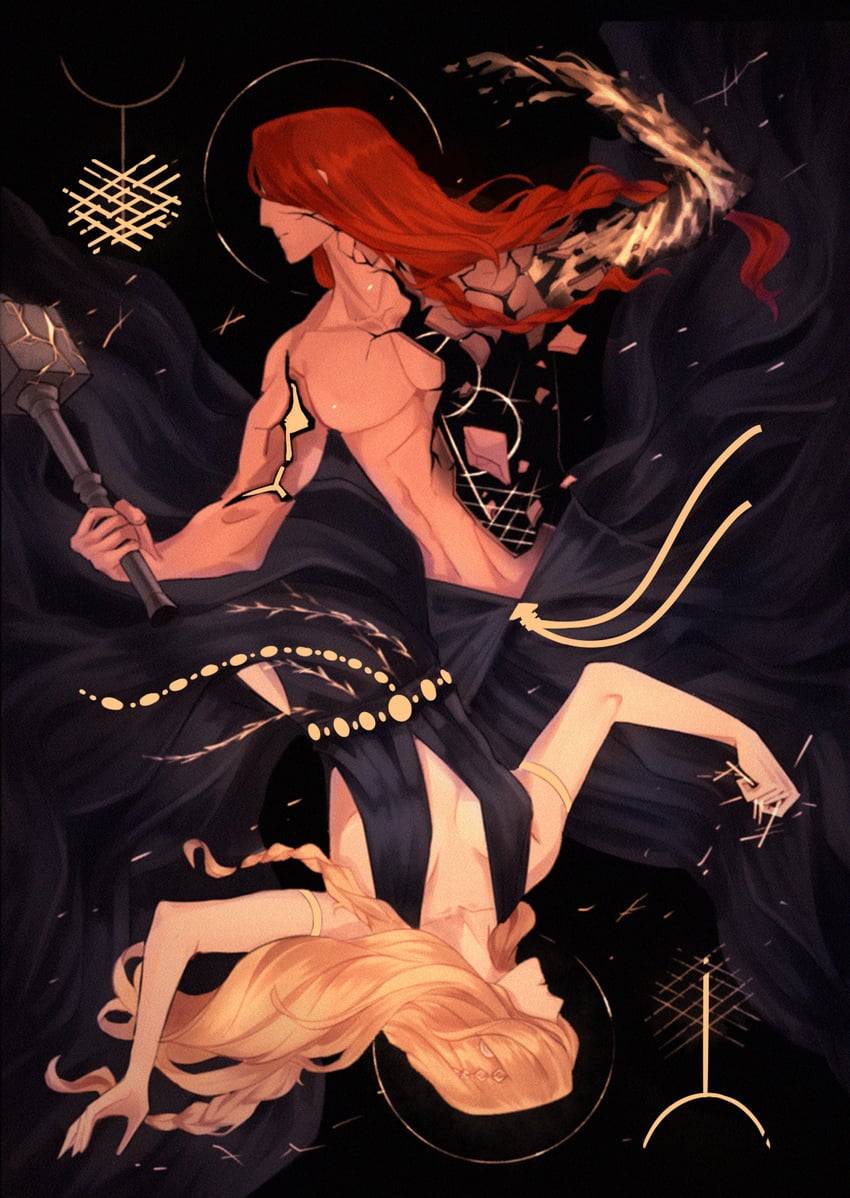 queen marika the eternal and radagon of the golden order (elden ring) drawn by callibrin