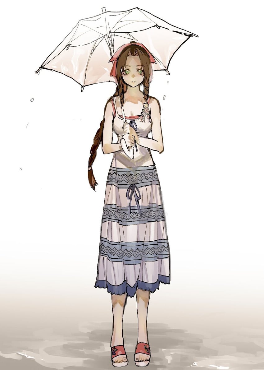 aerith gainsborough (final fantasy and 2 more) drawn by meameeea